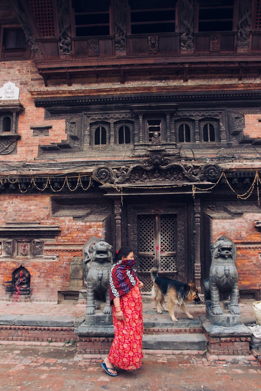 woman next to a temple